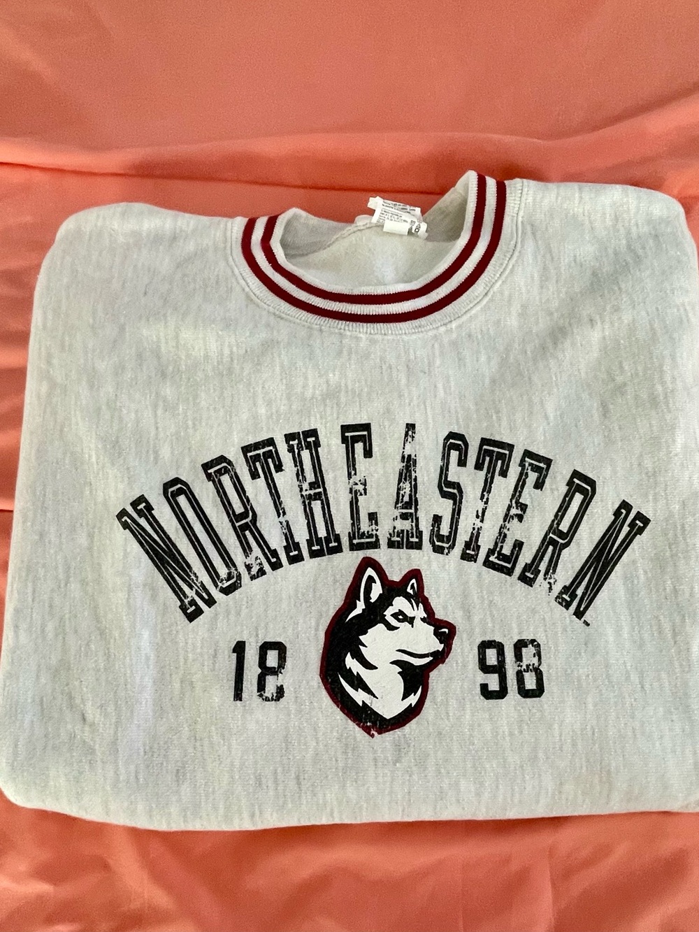 Champion Light Gray Crewneck with Maroon Accent and Husky Graphic